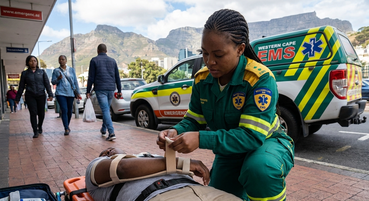 EMS professional providing emergency medical care in South Africa